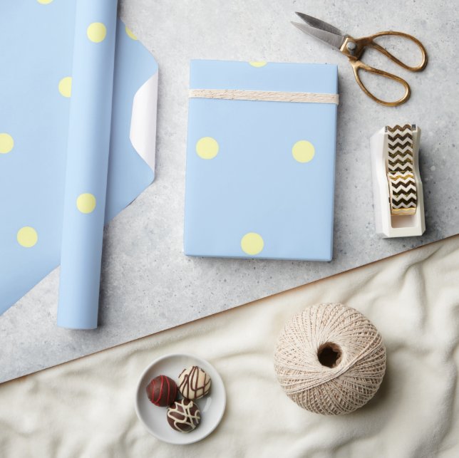 Classic Blue & Yellow Polka Dots Pattern Wrapping Paper (Crafts)