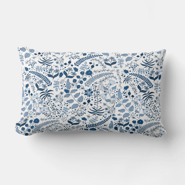 Classic Blues | Boho Floral | by Cherie Lumbar Cushion (Front)