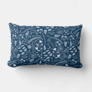Classic Blues Boho Floral Pattern Lumbar Cushion