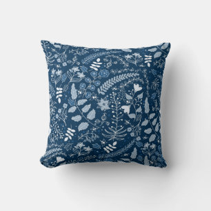 Classic Blues Hues Boho Floral Cushion