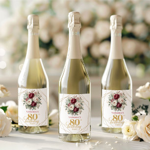 Classic Blush Burgundy 80th Birthday Champagne Sparkling Wine Label
