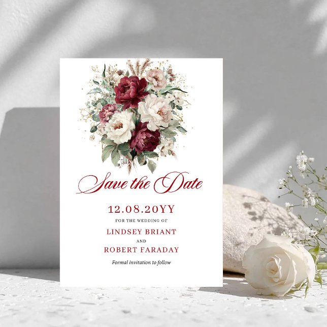 Classic Blush Burgundy Floral Save The Date (Classic Blush Burgundy Floral Save The Date)