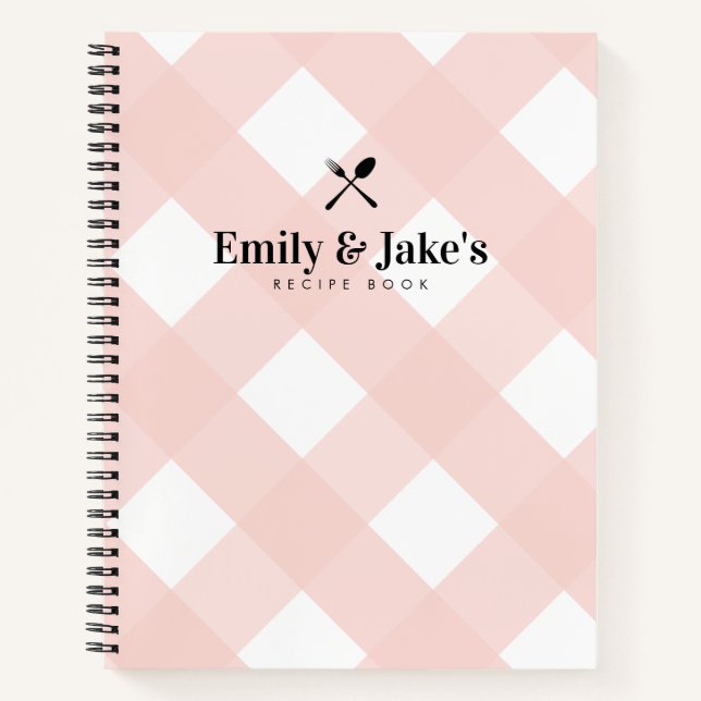 Classic Blush Gingham Couples Name Recipe Journal (Front)