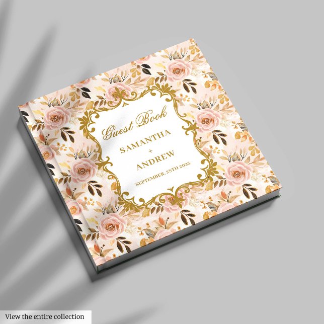 Classic Blush Gold Boho Wedding Guest Book Signing (Classic Blush Gold Boho Wedding Guest Book Signing)