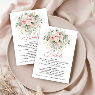 Classic Blush Greenery Gold Wedding Details Card