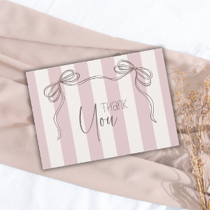 Classic Blush Ivory Stripes Bow Baby Shower Thank You Card
