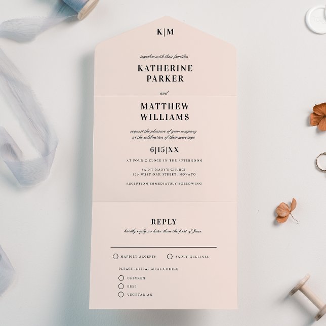 Classic Blush Pink Elegant Wedding All In One Invitation (Creator Uploaded)