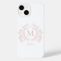 Classic Blush Pink Floral Crest Monogram