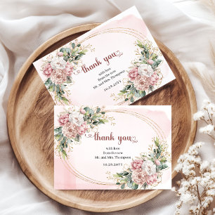 Classic Blush Pink Flowers and Greenery Thank You  Card