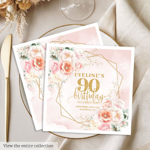 Classic blush pink gold 90th birthday celebration  napkin