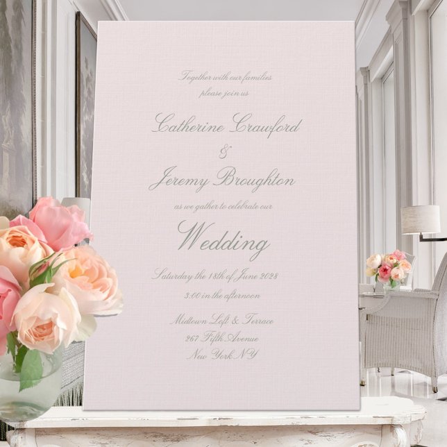 Classic Blush Pink Linen Wedding Script Invitation (Creator Uploaded)