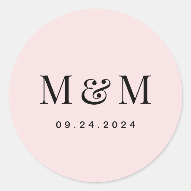 Classic Blush Pink Monogram Typography Wedding Round Sticker (Front)