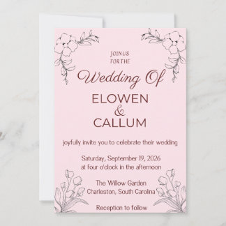 Classic Blush Pink Wedding Invitation - Botanical