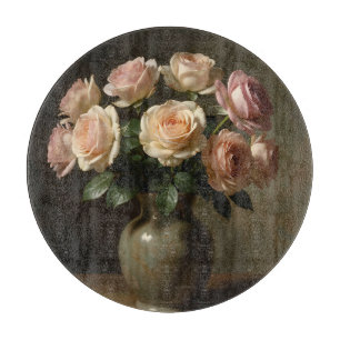 Classic Blush Rose Bouquet Still Life Cutting Board
