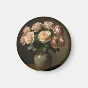 Classic Blush Rose Bouquet Still Life Magnet