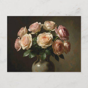 Classic Blush Rose Bouquet Still Life Postcard