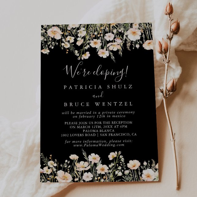 Classic Blush Wildflower Black Elopement Reception Invitation (Creator Uploaded)