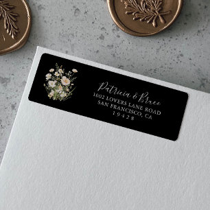 Classic Blush Wildflower Black Return Address  Label