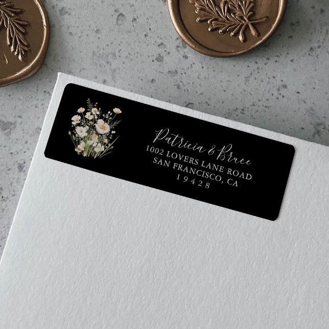 Classic Blush Wildflower Black Return Address  Label (Creator Uploaded)