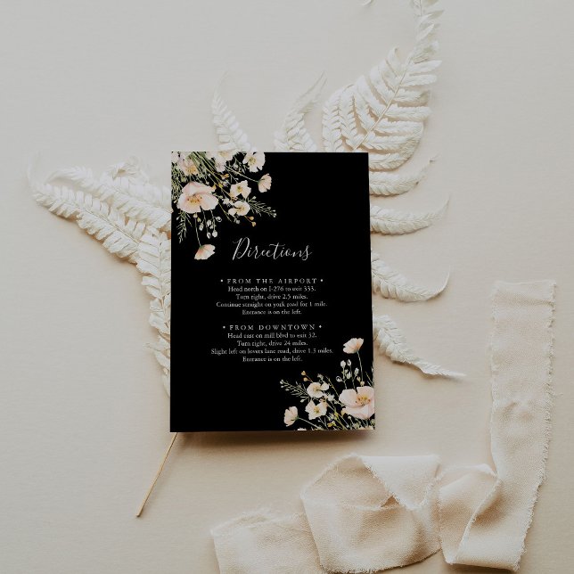Classic Blush Wildflower Black Wedding Directions Enclosure Card (Creator Uploaded)