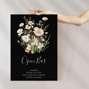 Classic Blush Wildflower Black Wedding Open Bar  Poster