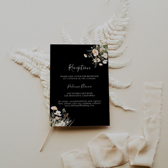Classic Blush Wildflower Black Wedding Reception Enclosure Card (Creator Uploaded)