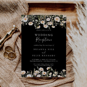 Classic Blush Wildflower Black Wedding Reception Invitation