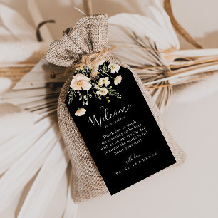 Classic Blush Wildflower Black Wedding Welcome Gift Tags