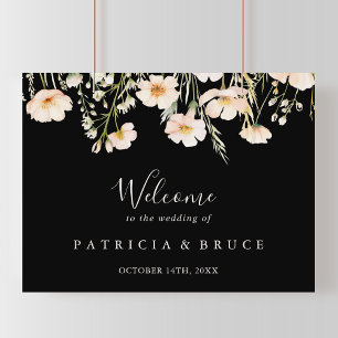 Classic Blush Wildflower Black Wedding Welcome  Poster