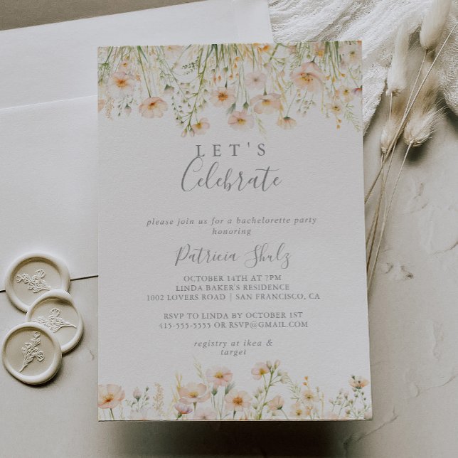 Classic Blush Wildflower Let's Celebrate Party Invitation (Creator Uploaded)