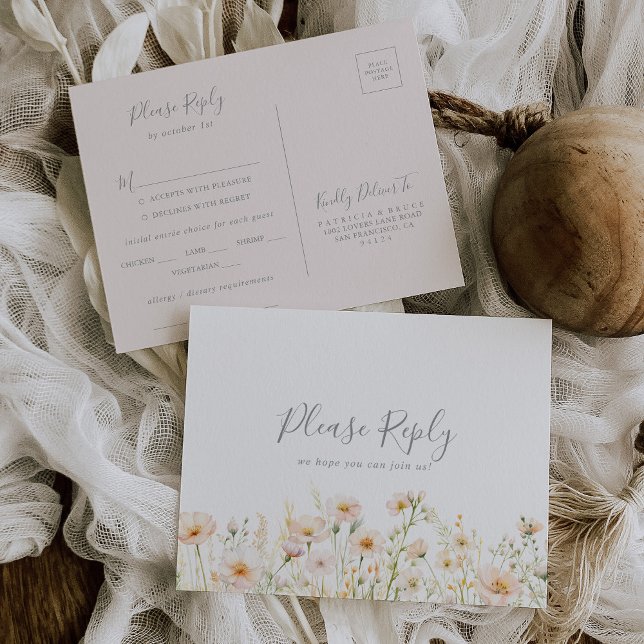 Classic Blush Wildflower Menu Choice RSVP Postcard (Creator Uploaded)