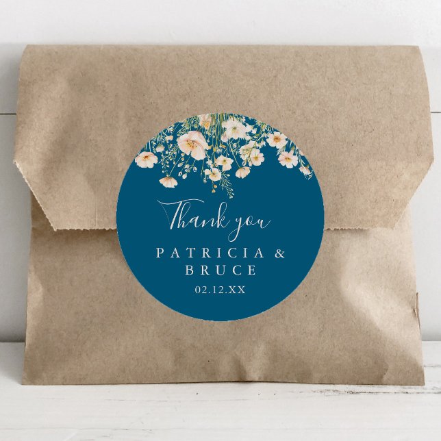 Classic Blush Wildflower Thank You Wedding Favour Classic Round Sticker (Creator Uploaded)