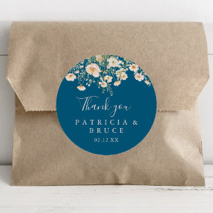 Classic Blush Wildflower Thank You Wedding Favour Round Sticker