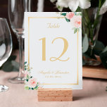 Classic Blushing Pink Floral Gold Frame Wedding Table Number<br><div class="desc">(1) Please customise this template one by one (e.g,  from number 1 to xx) ,  and add each number card separately to your cart. 
(2) For further customisation,  please click the "customise further" link and use our design tool to modify this template.</div>