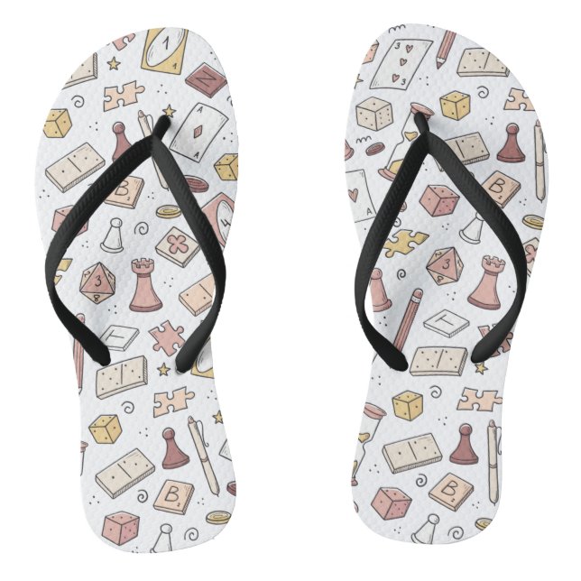 Classic Board Game Hand Drawn Seamless Pattern Thongs (Footbed)