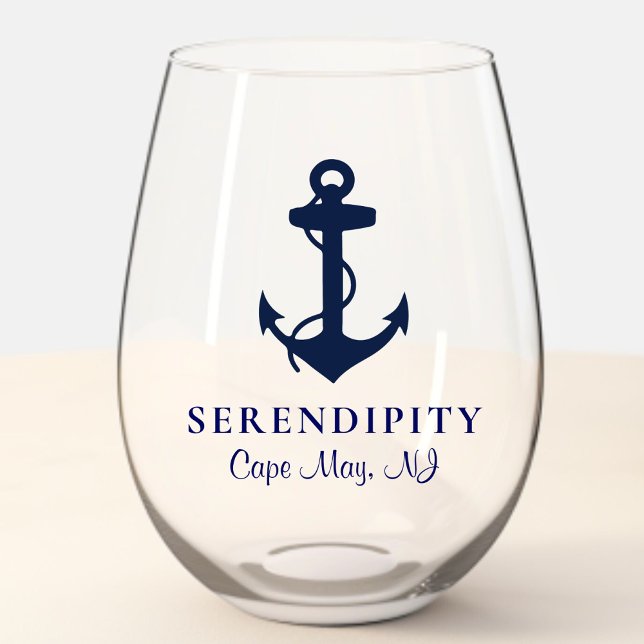 Classic Boat Anchor Logo Stemless Wine Glass (Creator Uploaded)
