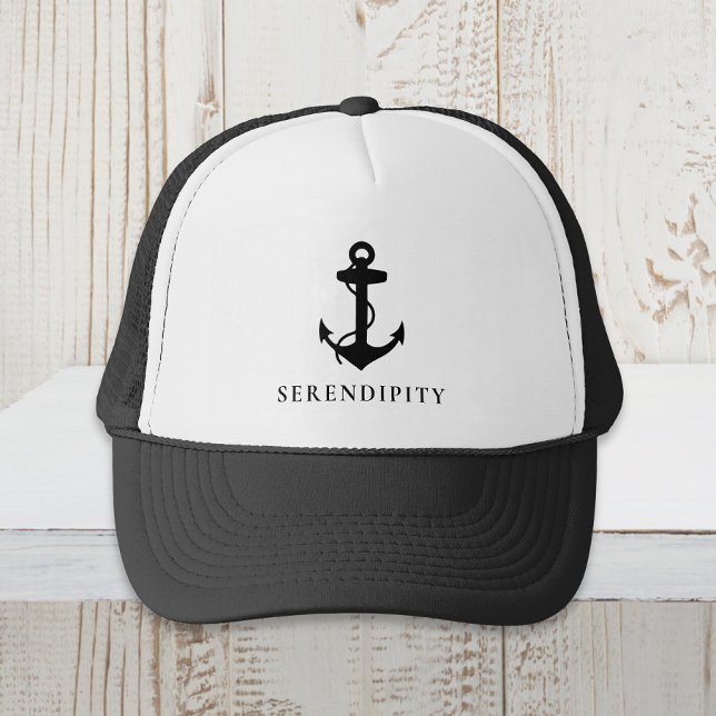 Classic Boat Anchor Monogram Black Trucker Hat (Creator Uploaded)