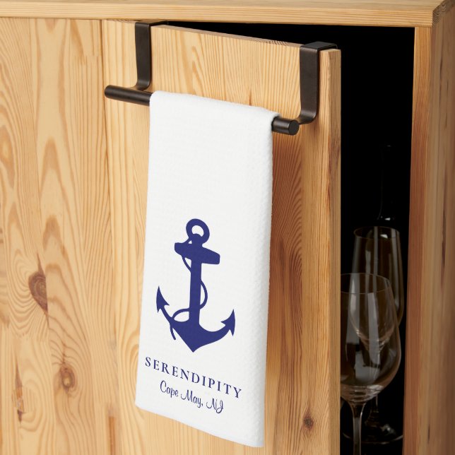 Classic Boat Anchor Monogram Tea Towel (Thirds Fold)