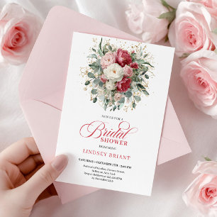 Classic Bohemian Burgundy Blush Gold Bridal Shower Invitation