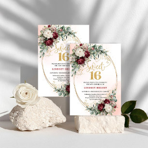 Classic Bohemian Burgundy Floral Eucalyptus Sweet  Invitation