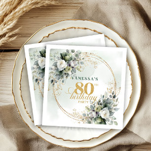Classic Bohemian Greenery 80th Birthday Napkins