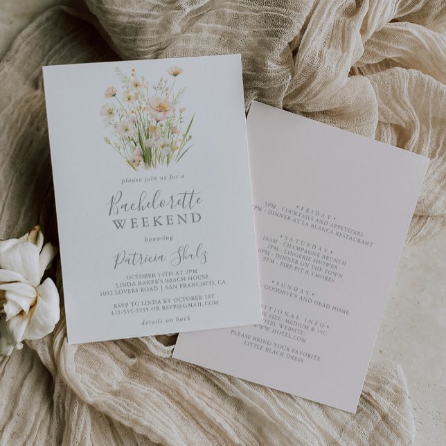 Classic Boho Blush Wildflower Bachelorette Weekend Invitation (Creator Uploaded)