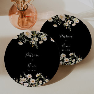 Classic Boho Blush Wildflower Black Wedding Cake Paper Plate