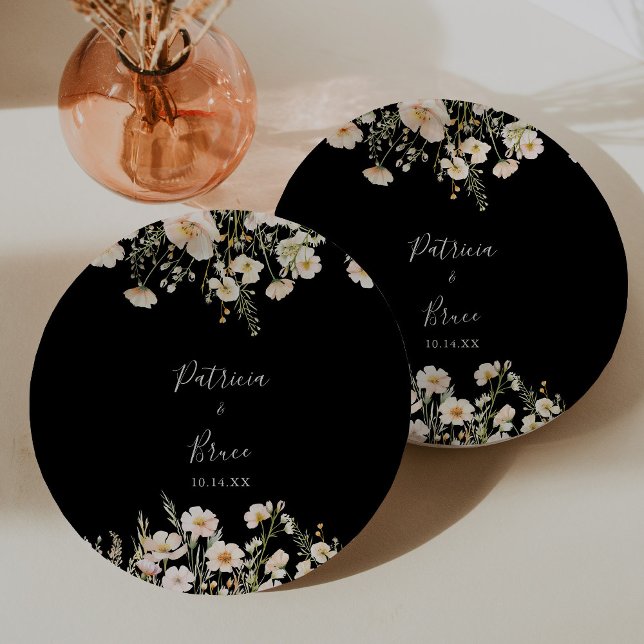 Classic Boho Blush Wildflower Black Wedding Cake Paper Plate (Creator Uploaded)