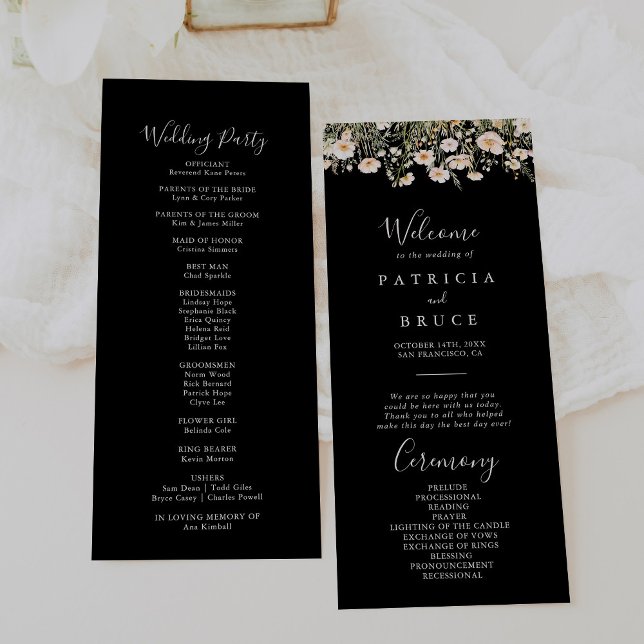 Classic Boho Blush Wildflower Black Wedding  Program (Creator Uploaded)