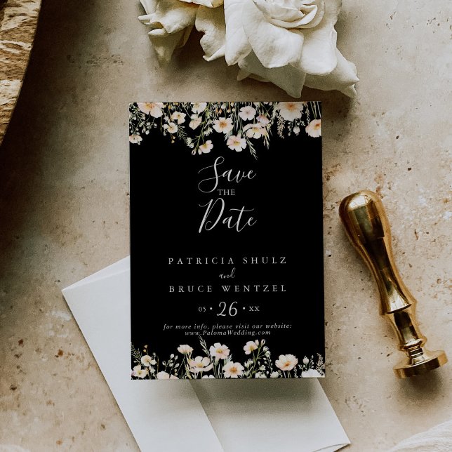 Classic Boho Blush Wildflower Black Wedding Save The Date (Creator Uploaded)