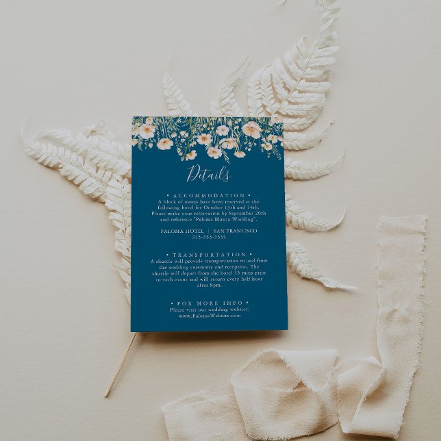 Classic Boho Blush Wildflower Blue Wedding Details Enclosure Card (Creator Uploaded)