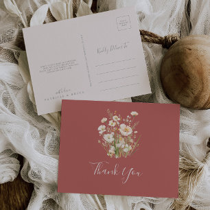 Classic Boho Blush Wildflower Thank You Postcard