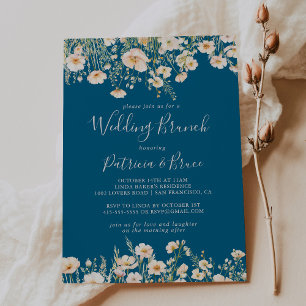 Classic Boho Blush Wildflower Wedding Brunch Invitation