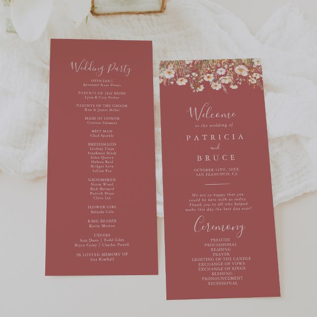 Classic Boho Blush Wildflower Wedding Program (Creator Uploaded)